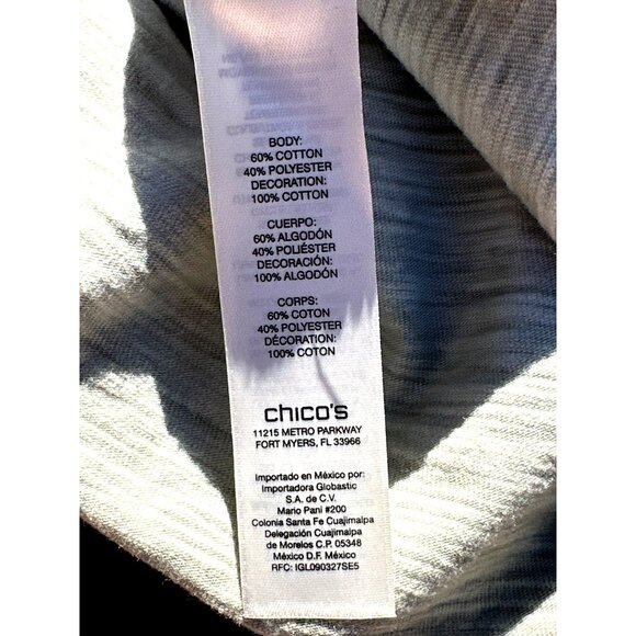 Chicos Olive Green Gray Blouse Top Embroidered Lace Hem Scoop Neck Blouse Size 3 - Picture 6 of 11